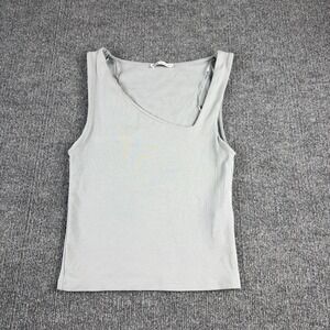 Zara Tank Top Womens Medium Gray Asymmetrical Scoop Neck Sleeveless Jersey Basic